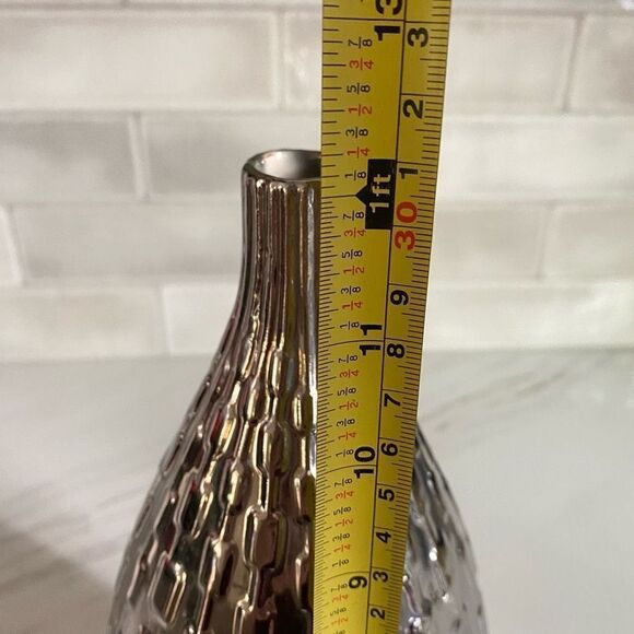 CB2 Geometric Silver Metallic Tall Vase Home Decor Accent - Picture 5 of 10